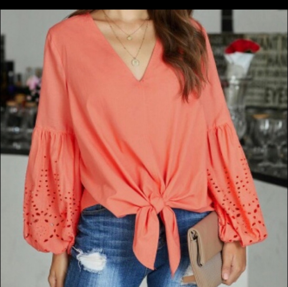 V-neck, tie front shirt